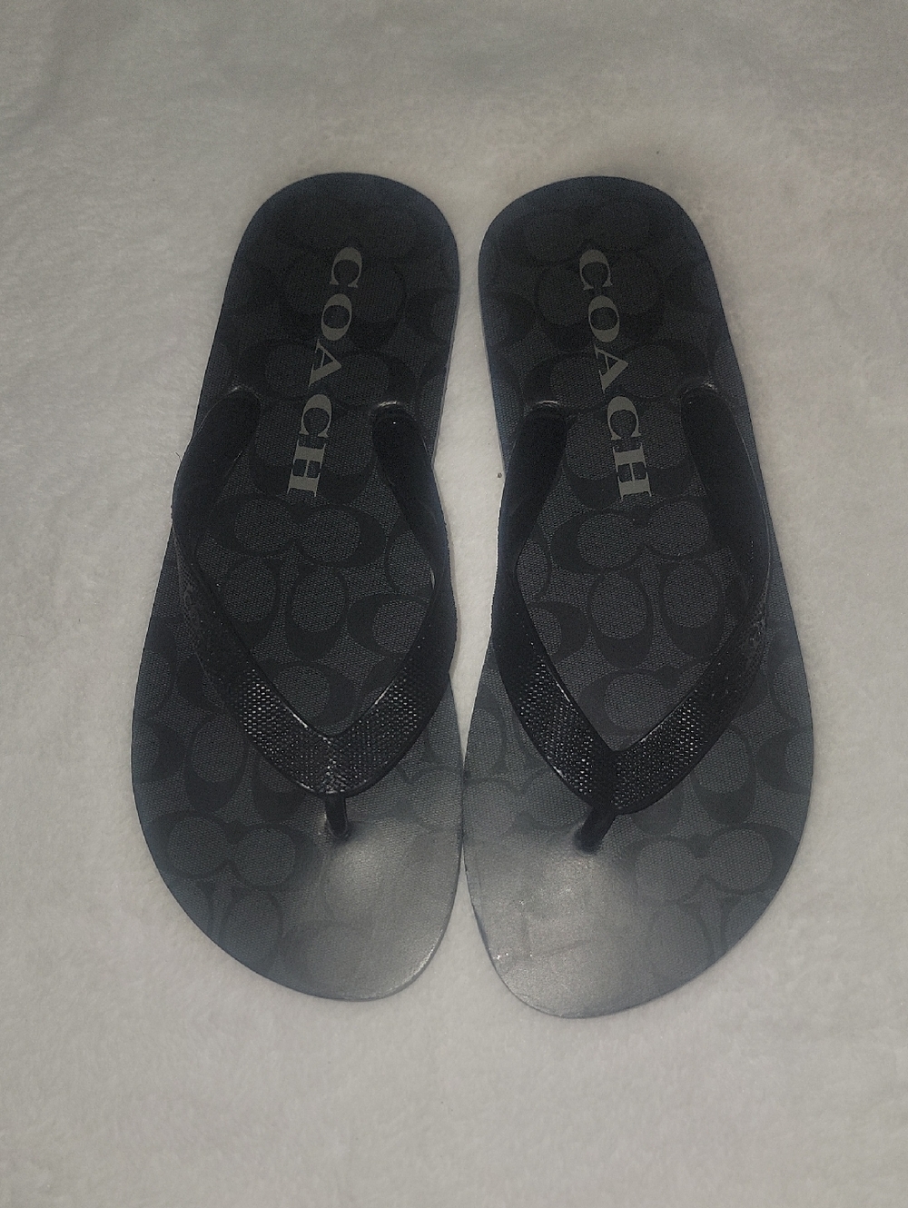 Coach Black Signature Logo Flip Flops